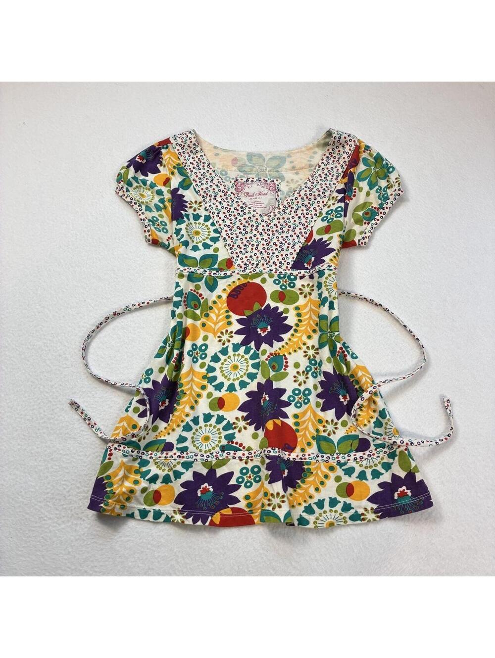 Duck Head Jeans bright colorful floral babydoll top with tie back size small/xs